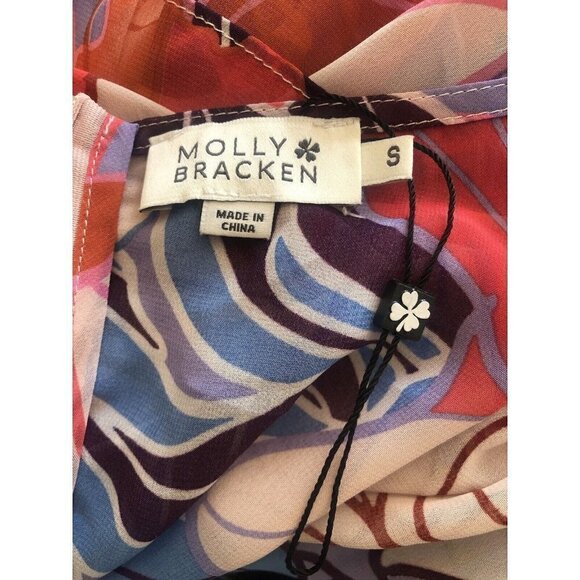 NWOT Molly Bracken Size S Bright Floral Maxi Dress Sheer 3/4 Sleeve Boho Retro - Picture 6 of 6